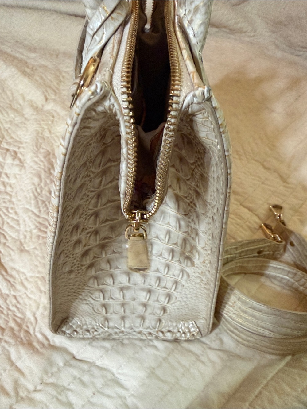 Brahmin Ivory Croc-Embossed Satchel with Multicolor Watercolor Accent - Picture 3 of 8